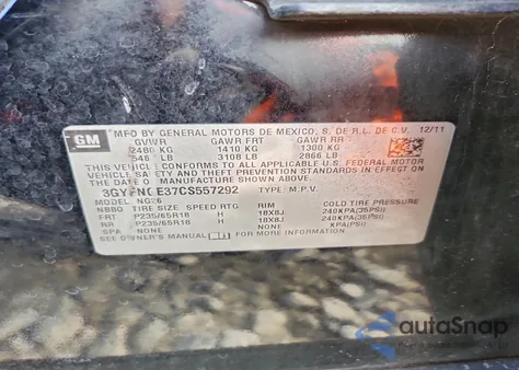 2012 Cadillac Srx from USA, damaged, VIN 3GYFNGE37CS557292